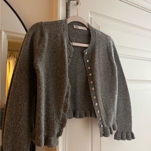 Zara Gray Button-Front Knit Sweater